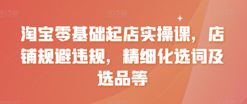 淘宝零基础起店实操课，店铺规避违规，精细化选词及选品等|艾一资源