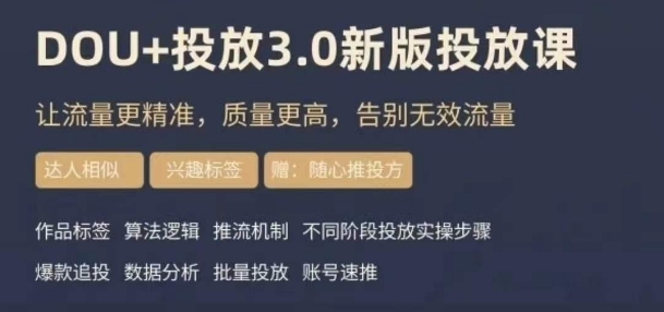 dou+豆荚投放实操课3.0新版，让流量更精准，质量更高，告别无效流量|艾一资源