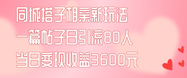 同城搭子相亲新玩法一篇帖子引流80人当日变现3600元(项目教程+实操教程)【揭秘】|艾一资源