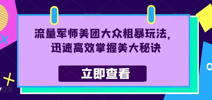 流量军师美团大众粗暴玩法，迅速高效掌握美大秘诀|艾一资源