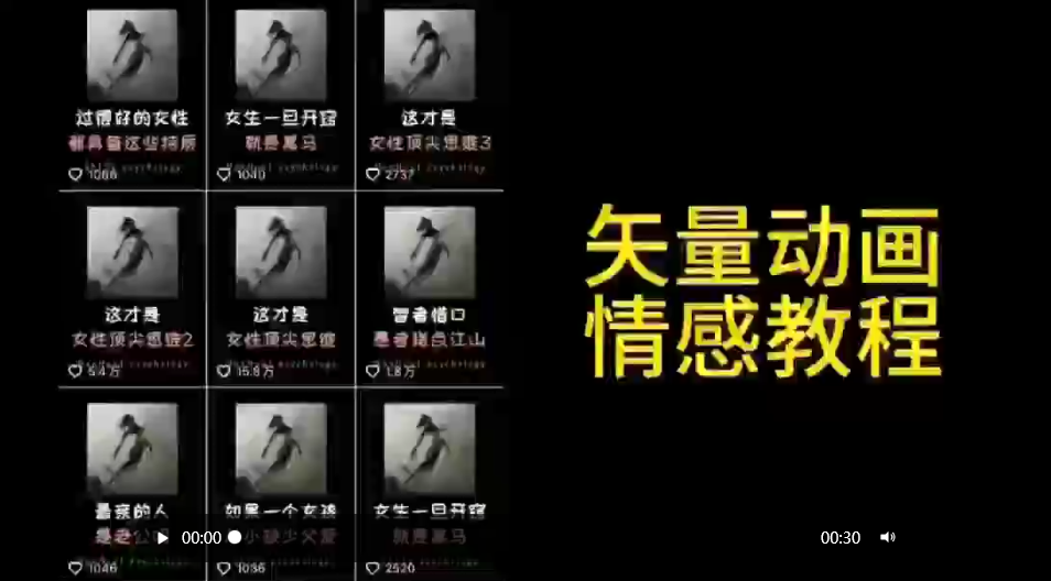 （9334期）矢量动画情感教程：高点赞涨粉，适合情感、思维、创业教育等赛道|艾一资源