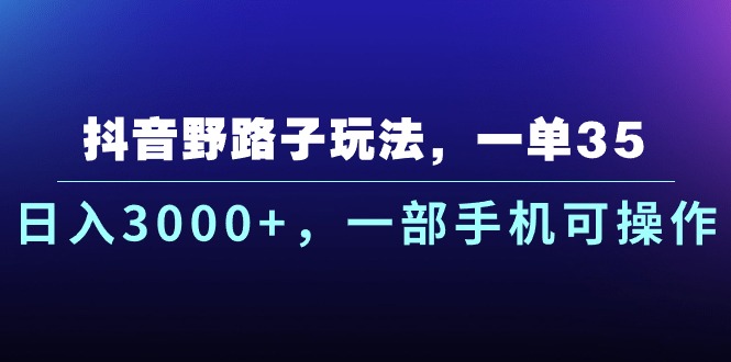 （10909期）抖音野路子玩法，一单35.日入3000+，一部手机可操作|艾一资源