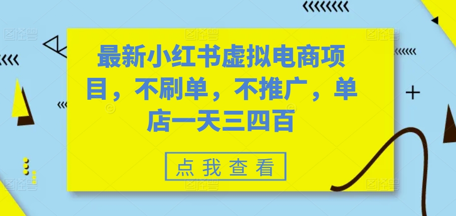 最新小红书虚拟电商项目，不刷单，不推广，单店一天三四百|艾一资源