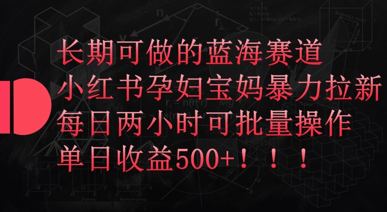 长期可做的蓝海赛道，小红书孕妇宝妈暴力拉新玩法，每日两小时可批量操作，单日收益500+【揭秘】|艾一资源