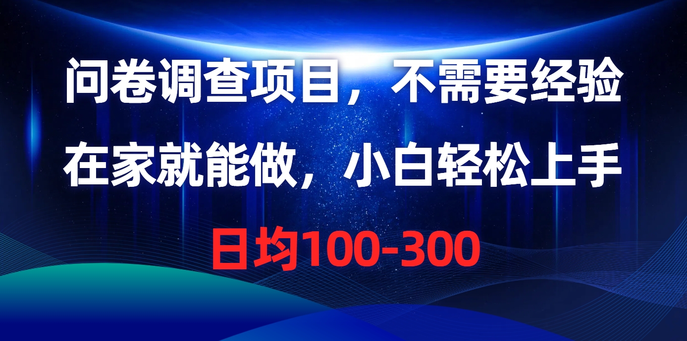 （10402期）问卷调查项目，不需要经验，在家就能做，小白轻松上手，日均100-300|艾一资源