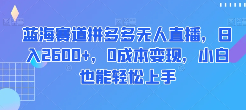 蓝海赛道拼多多无人直播，日入2600+，0成本变现，小白也能轻松上手【揭秘】|艾一资源