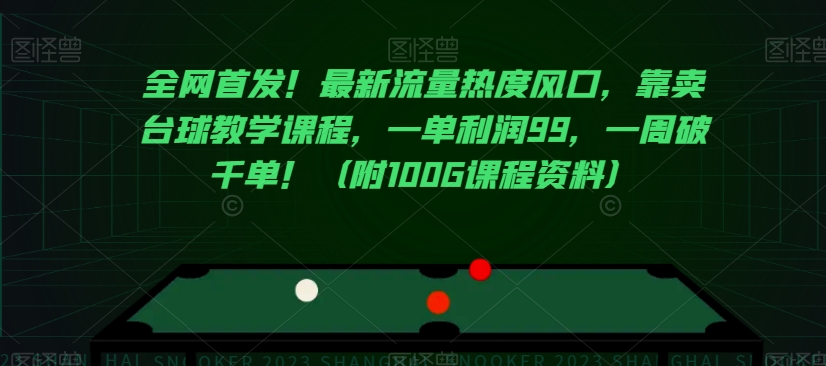 全网首发！最新流量热度风口，靠卖台球教学课程，一单利润99，一周破千单！（附100G课程资料）|艾一资源