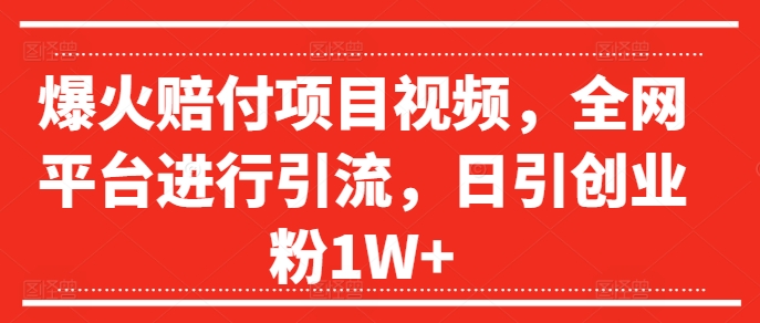 爆火赔付项目视频，全网平台进行引流，日引创业粉1W+【揭秘】|艾一资源