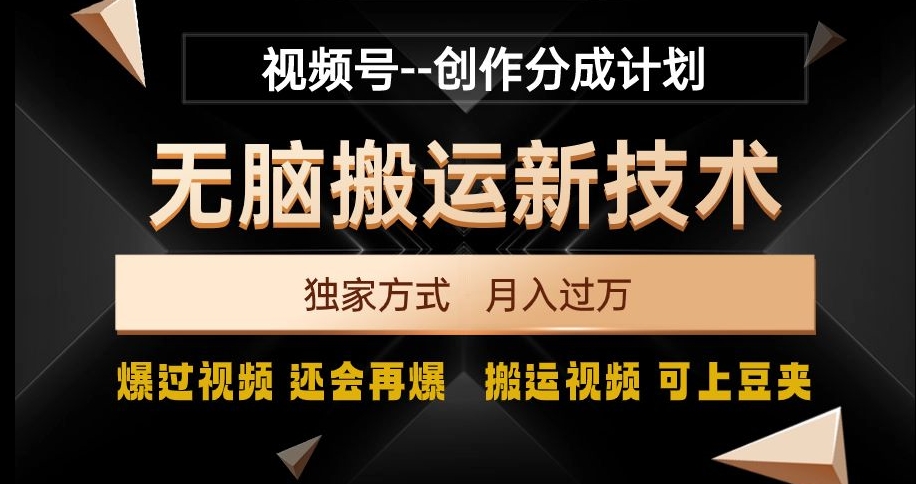 视频号无脑搬运新技术，破原创壕流量，独家方式，爆过视频，还会再爆【揭秘】|艾一资源