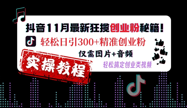 抖音11月最新狂揽创业粉秘籍，轻松日引300+精准创业粉，仅需图片+音频，轻松搞定创业类视频|艾一资源