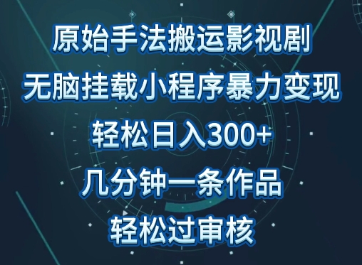 原始手法影视搬运，无脑搬运影视剧，单日收入300+，操作简单，几分钟生成一条视频，轻松过审核【揭秘】|艾一资源