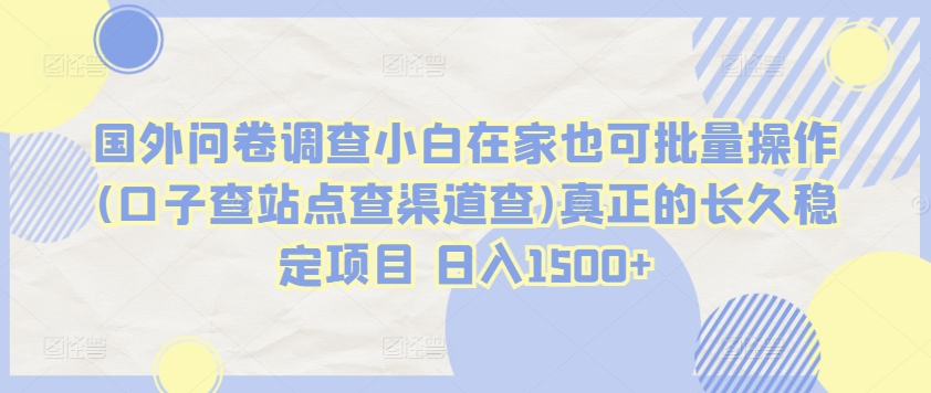 国外问卷调查小白在家也可批量操作(口子查站点查渠道查)真正的长久稳定项目 日入1500+【揭秘】|艾一资源