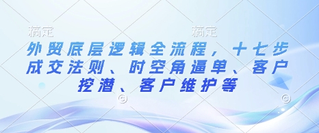 外贸底层逻辑全流程，十七步成交法则、时空角逼单、客户挖潜、客户维护等|艾一资源