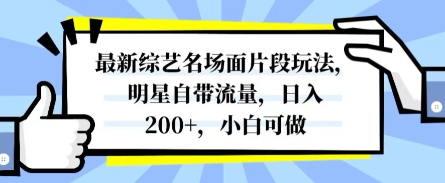 最新综艺名场面片段玩法，明星自带流量，日入200+，小白可做【揭秘】|艾一资源