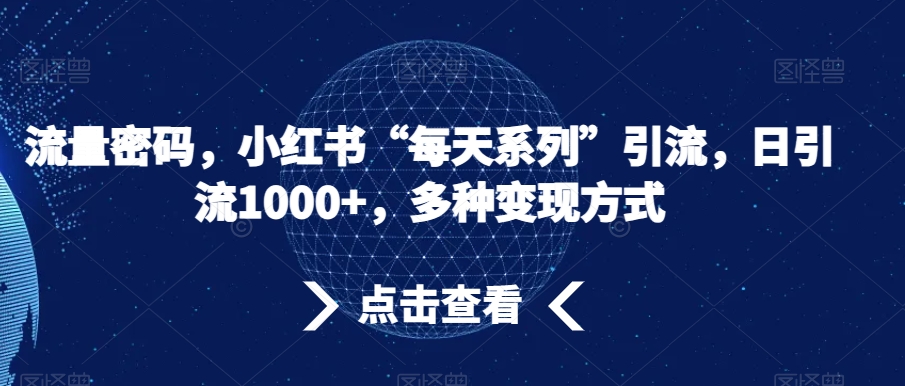 流量密码，小红书“每天系列”引流，日引流1000+，多种变现方式【揭秘】|艾一资源