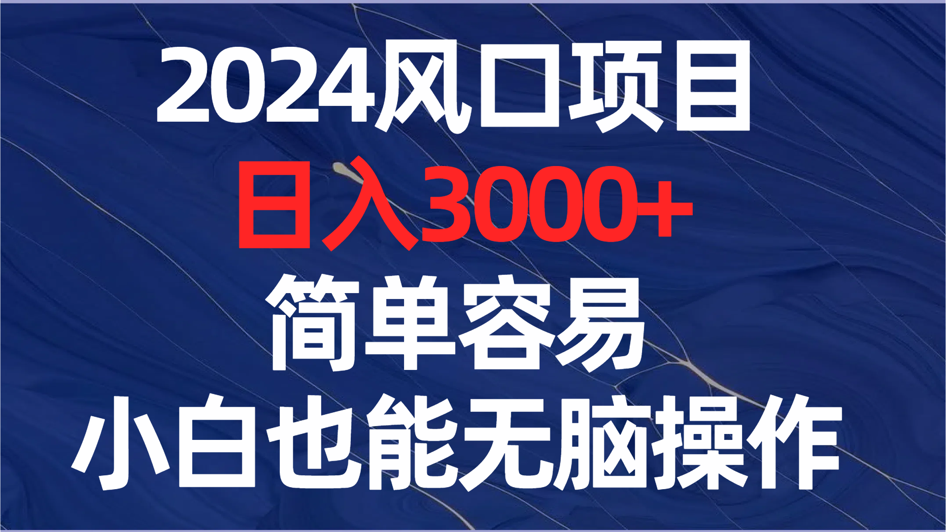 （8432期）2024风口项目，日入3000+，简单容易，小白也能无脑操作|艾一资源