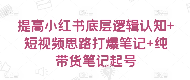 提高小红书底层逻辑认知+短视频思路打爆笔记+纯带货笔记起号|艾一资源