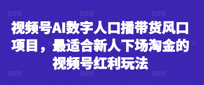 视频号AI数字人口播带货风口项目，最适合新人下场淘金的视频号红利玩法|艾一资源