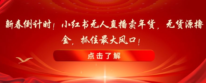 新春倒计时！小红书无人直播卖年货，无货源撸金，抓住最大风口【揭秘】|艾一资源