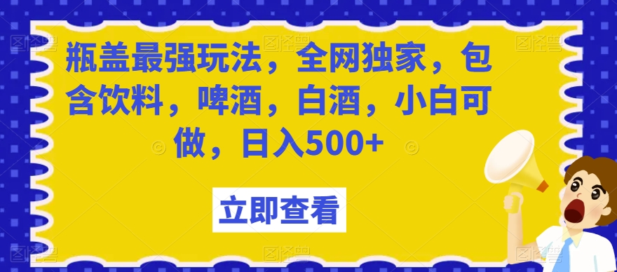 瓶盖最强玩法，全网独家，包含饮料，啤酒，白酒，小白可做，日入500+【揭秘】|艾一资源