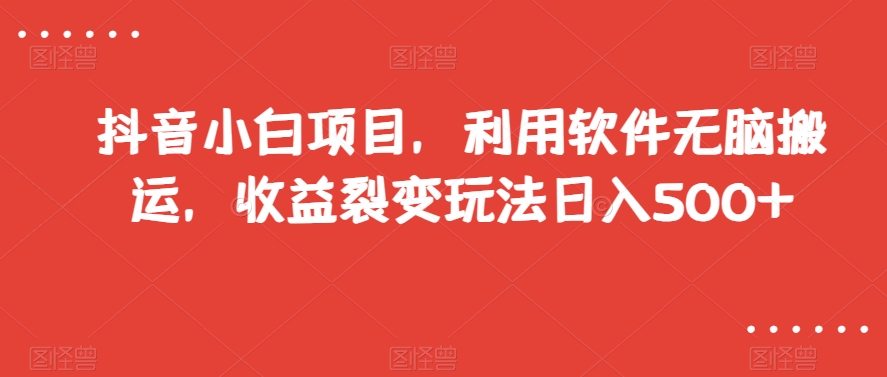 抖音小白项目，利用软件无脑搬运，收益裂变玩法日入500+【揭秘】|艾一资源