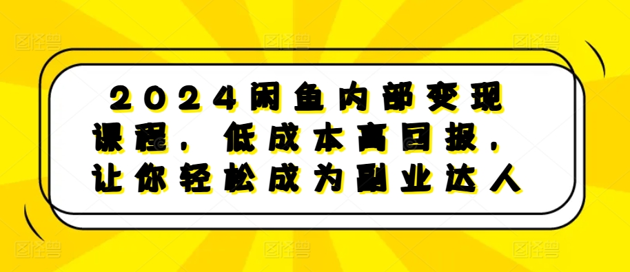 2024闲鱼内部变现课程，低成本高回报，让你轻松成为副业达人|艾一资源