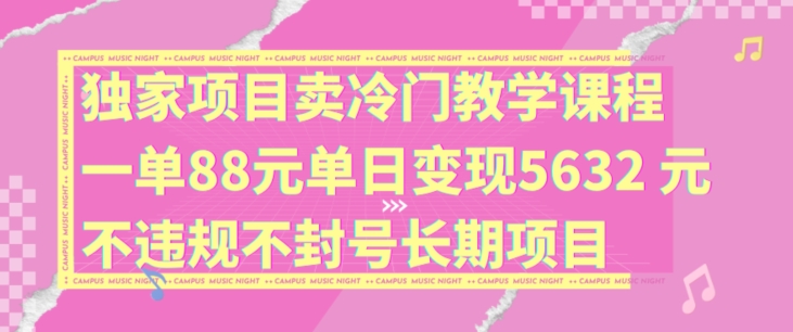 独家项目卖冷门教学课程一单88元单日变现5632元违规不封号长期项目【揭秘】|艾一资源