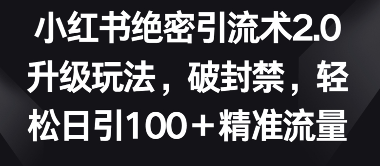 小红书绝密引流术2.0升级玩法，破封禁，轻松日引100+精准流量【揭秘】|艾一资源