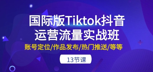 国际版Tiktok抖音运营流量实战班：账号定位/作品发布/热门推送/等等-13节|艾一资源