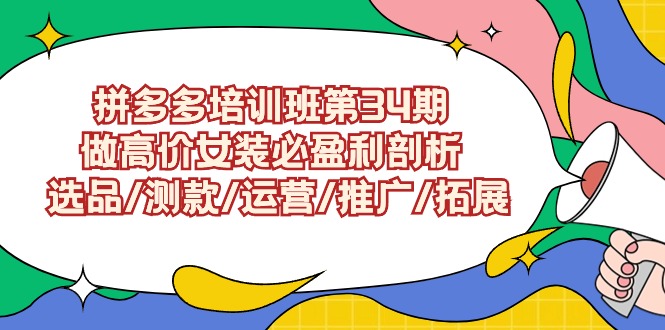 （9333期）拼多多培训班第34期：做高价女装必盈利剖析  选品/测款/运营/推广/拓展|艾一资源