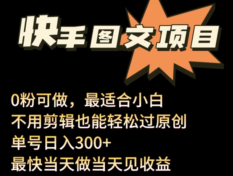 24年最新快手图文带货项目，零粉可做，不用剪辑轻松过原创单号轻松日入300+【揭秘】|艾一资源