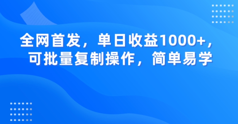 全网首发，单日收益1000+，可批量复制操作，简单易学【揭秘】|艾一资源