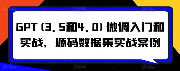 GPT(3.5和4.0)微调入门和实战，源码数据集实战案例|艾一资源