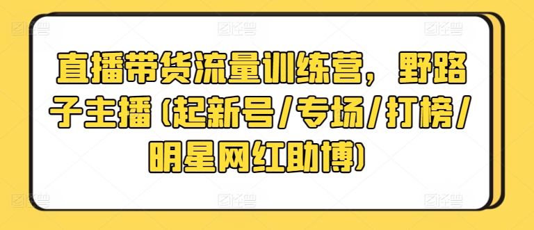 直播带货流量训练营，野路子主播(起新号/专场/打榜/明星网红助博)|艾一资源