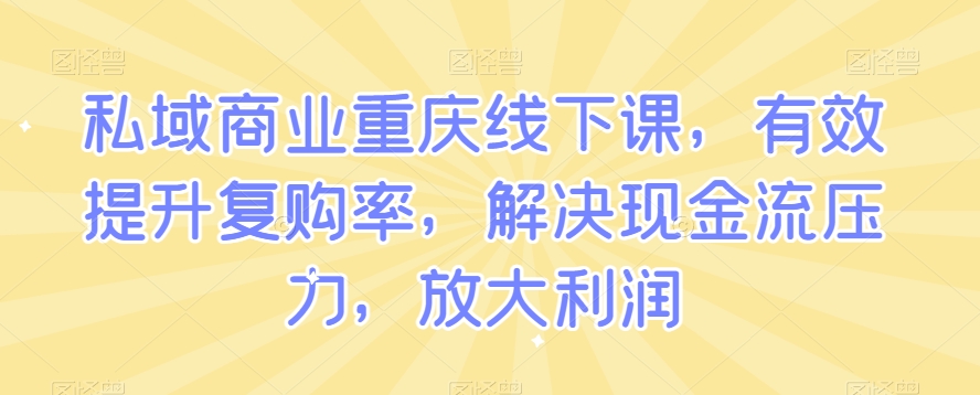 私域商业重庆线下课，有效提升复购率，解决现金流压力，放大利润|艾一资源