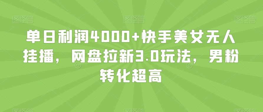 单日利润4000+快手美女无人挂播，网盘拉新3.0玩法，男粉转化超高【揭秘】|艾一资源