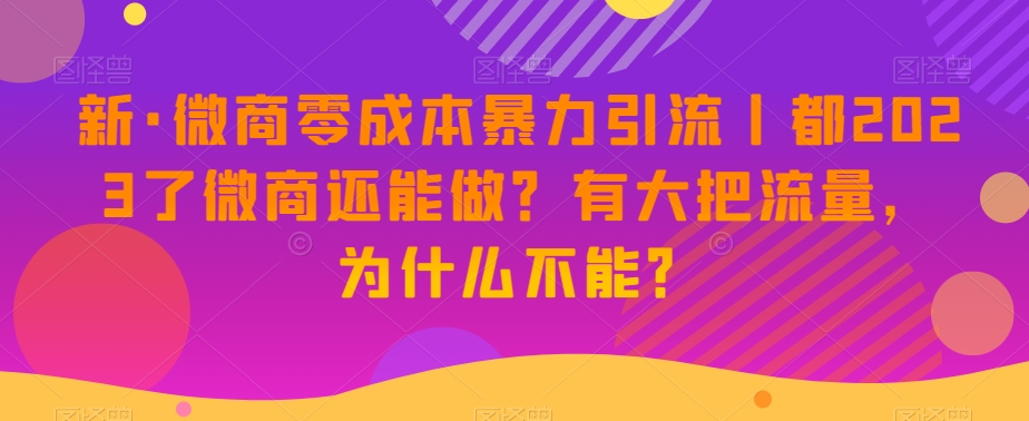 新·微商零成本暴力引流丨都2023了微商还能做？有大把流量，为什么不能？|艾一资源