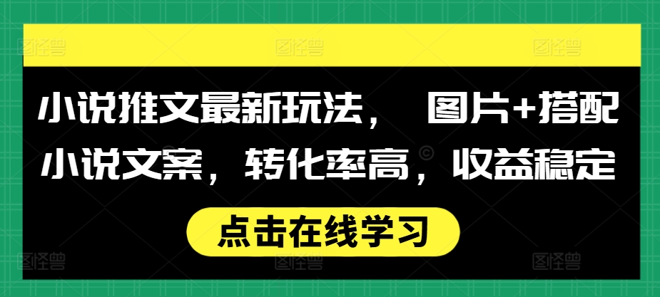 小说推文最新玩法， 图片+搭配小说文案，转化率高，收益稳定|艾一资源