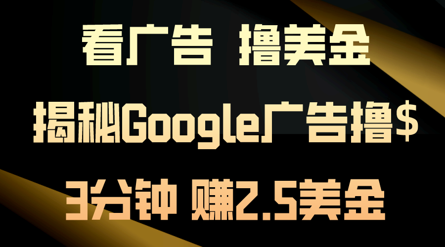 （10912期）看广告，撸美金！3分钟赚2.5美金！日入200美金不是梦！揭秘Google广告…|艾一资源