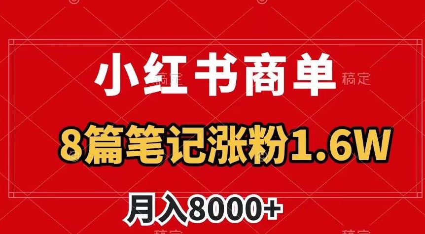 小红书商单最新玩法，8篇笔记涨粉1.6w，作品制作简单，月入8000+【揭秘】|艾一资源