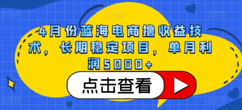 4月份蓝海电商撸收益技术，长期稳定项目，单月利润5000+【揭秘】|艾一资源