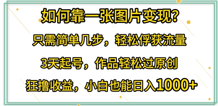 如何靠一张图片变现?只需简单几步，轻松俘获流量，3天起号，作品轻松过原创【揭秘】|艾一资源